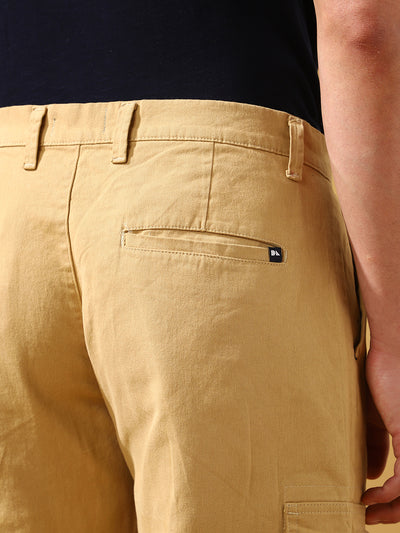 Men Khaki Solid Straight Fit Cargo Trousers