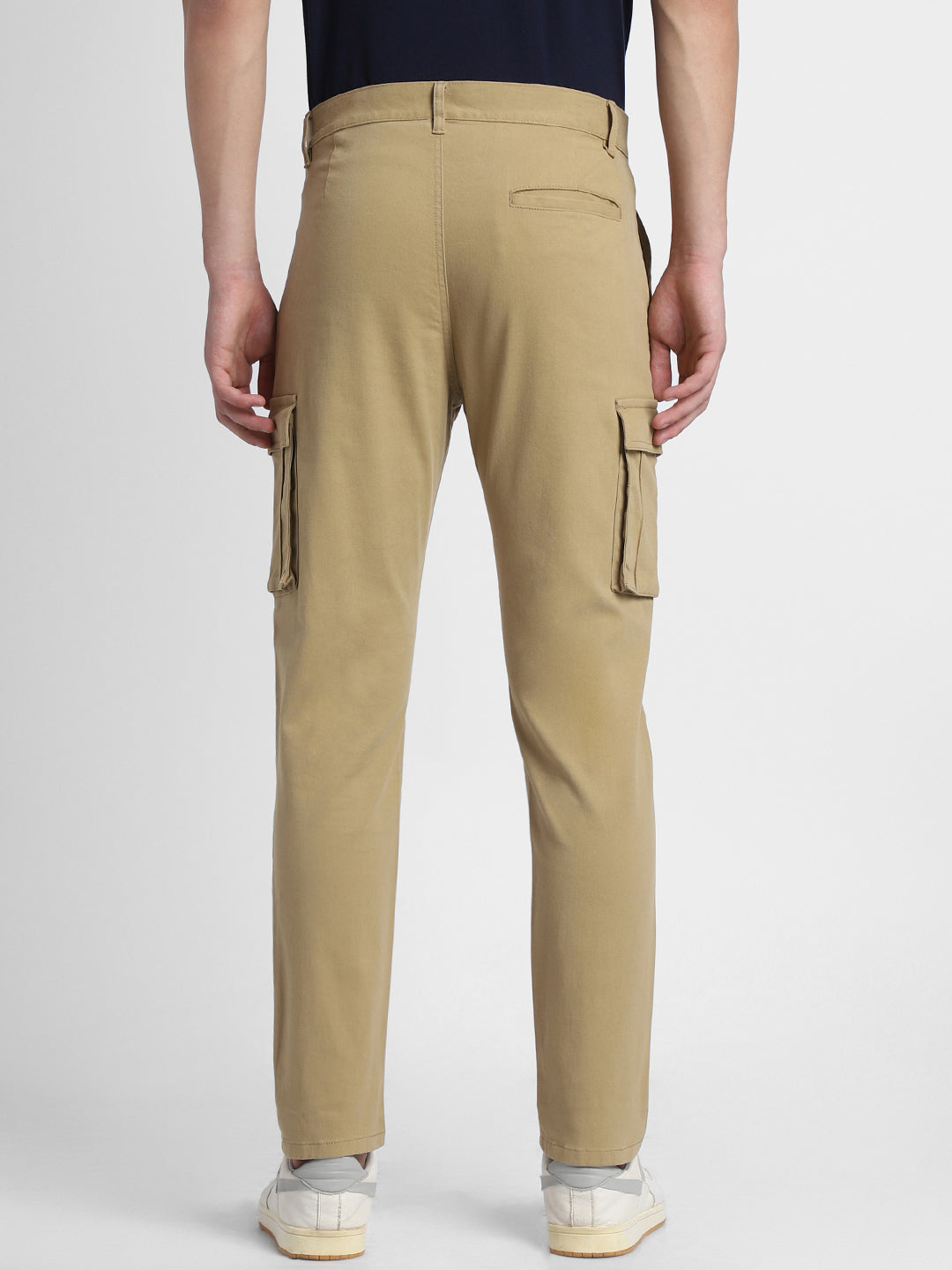 Men's Khaki Solid Cargo Trousers