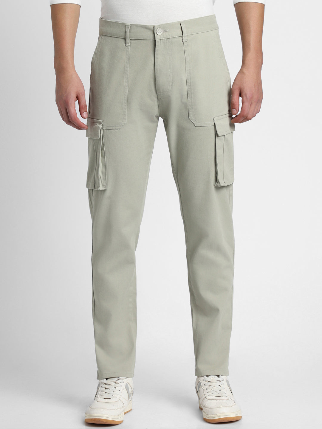 Men's Dusty Green Solid Cargo Trousers