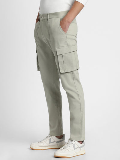 Men's Dusty Green Solid Cargo Trousers