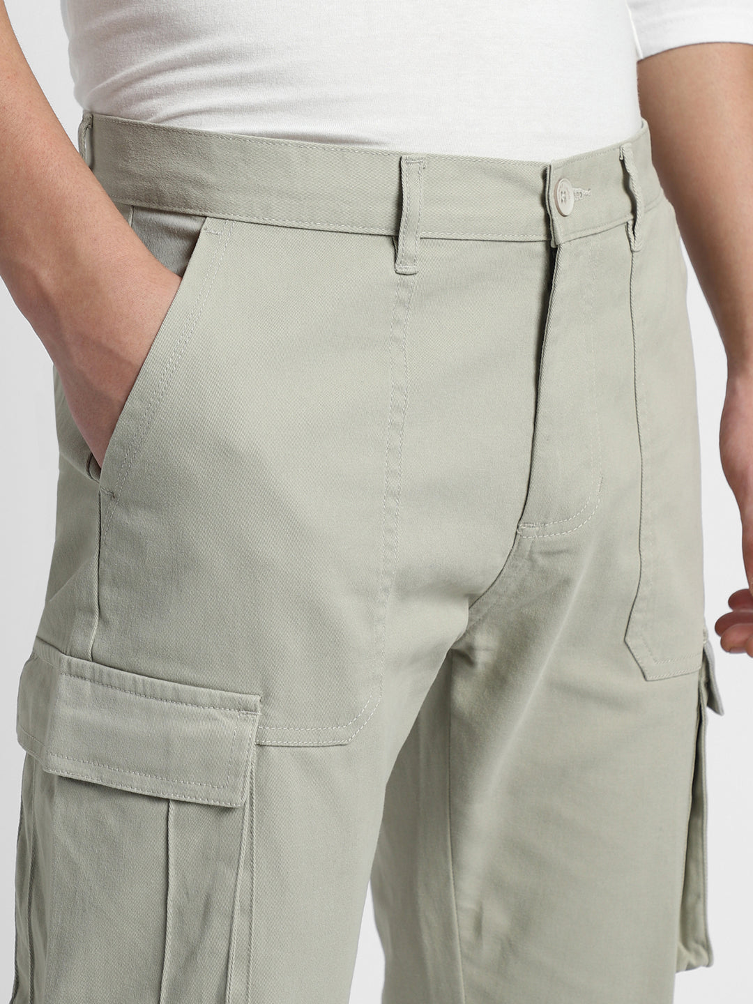 Men's Dusty Green Solid Cargo Trousers