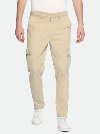 Men's Light Khaki Solid Cargo Trousers