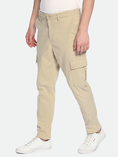 Men's Light Khaki Solid Cargo Trousers