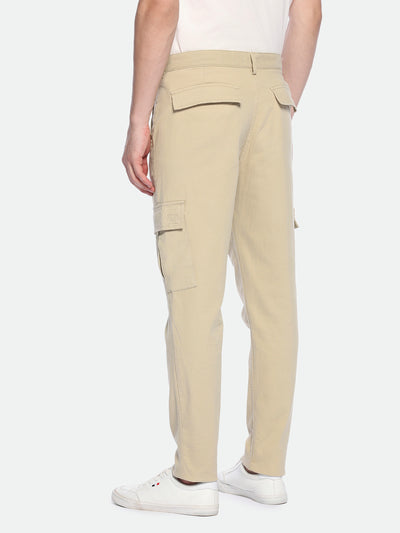 Men's Light Khaki Solid Cargo Trousers