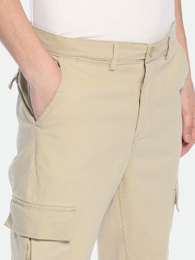 Men's Light Khaki Solid Cargo Trousers