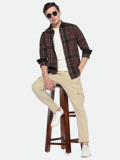 Men's Light Khaki Solid Cargo Trousers