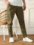 Dennis Lingo Men's Army Solid Straight fit stretchable Cargo Trousers