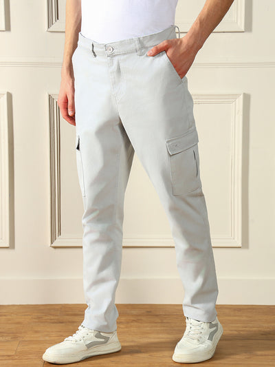 Men's Light Grey Solid Stretchable Cargo Trousers