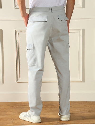 Men's Light Grey Solid Stretchable Cargo Trousers