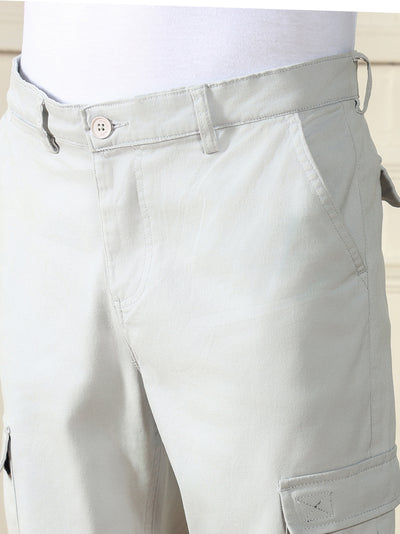 Men's Light Grey Solid Stretchable Cargo Trousers