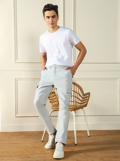 Men's Light Grey Solid Stretchable Cargo Trousers
