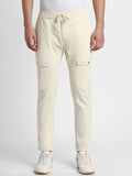 Mens's Cream Solid Cargo Trousers