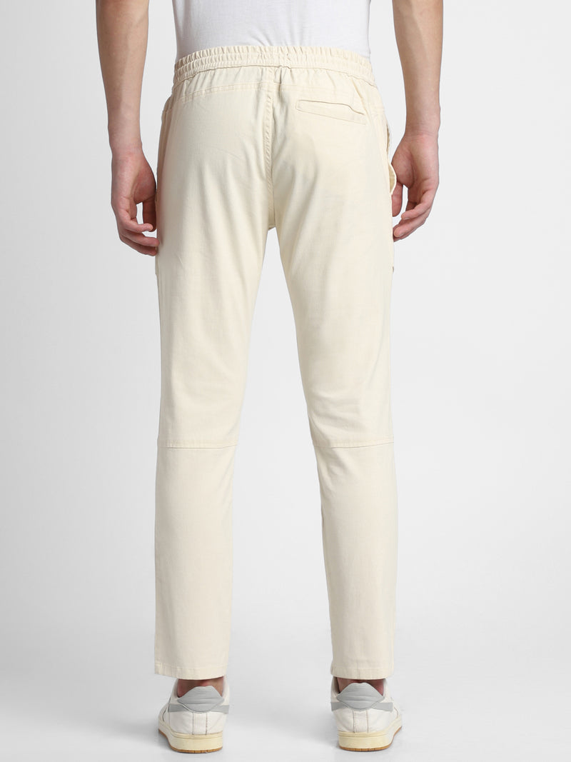 Mens's Cream Solid Cargo Trousers