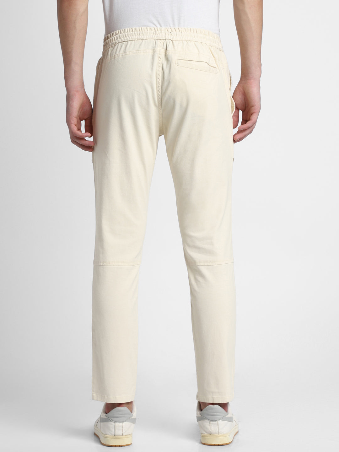 Mens's Cream Solid Cargo Trousers