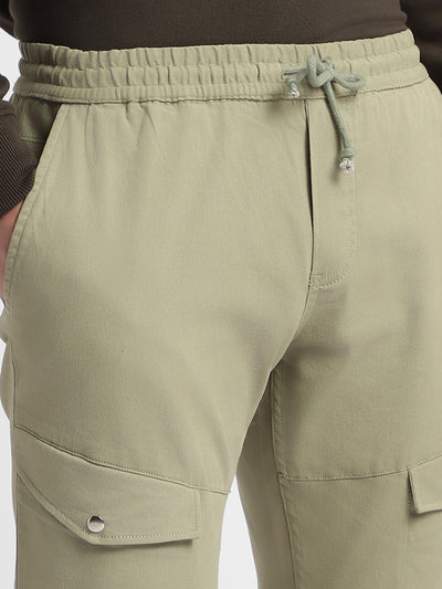 Mens's Moss Green Solid Cargo Trousers