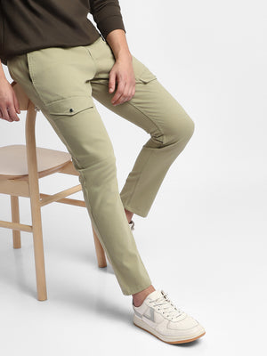 Mens's Moss Green Solid Cargo Trousers