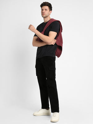 Men's Black Solid Casual Trouser