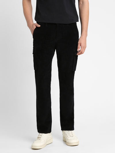 Men's Black Solid Casual Trouser
