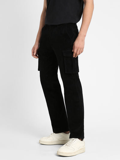 Men's Black Solid Casual Trouser
