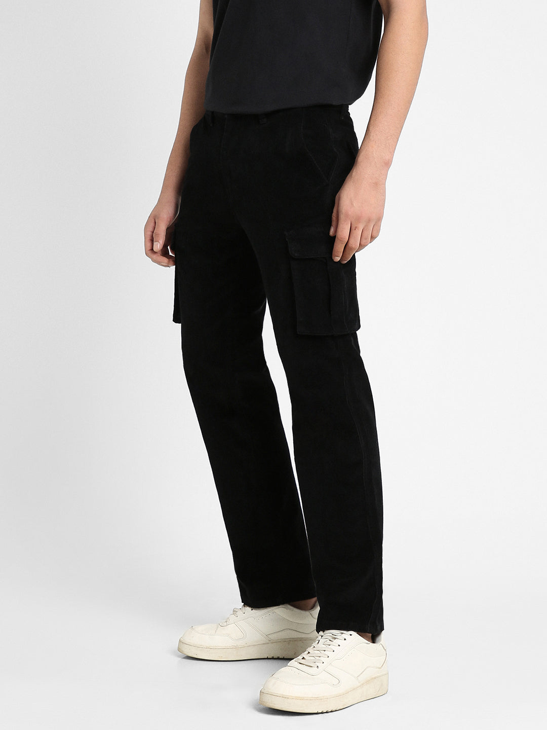 Men's Black Solid Casual Trouser