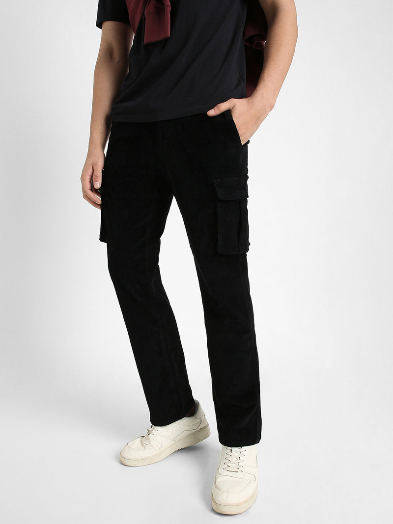 Men's Black Solid Casual Trouser