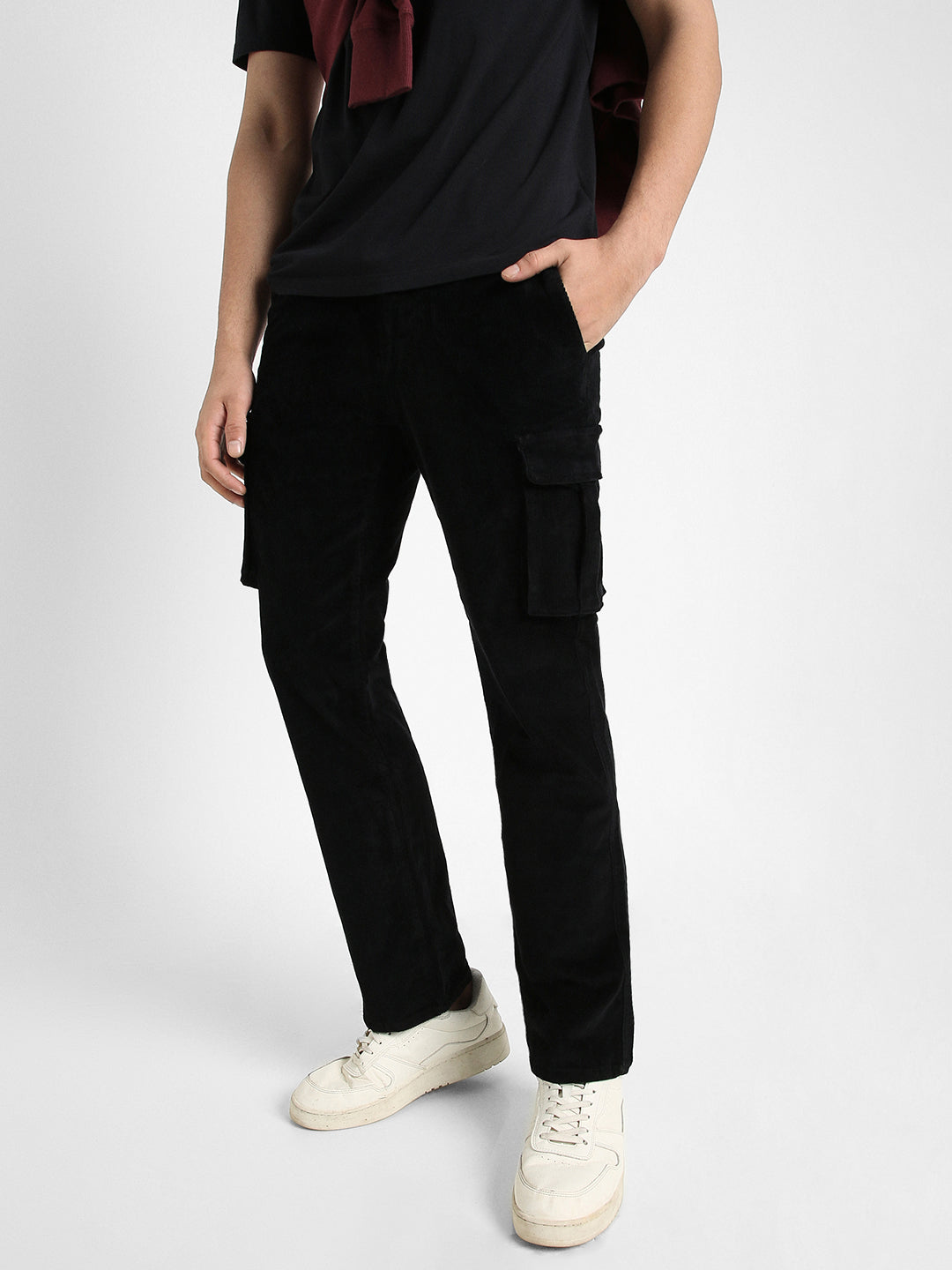 Men's Black Solid Casual Trouser