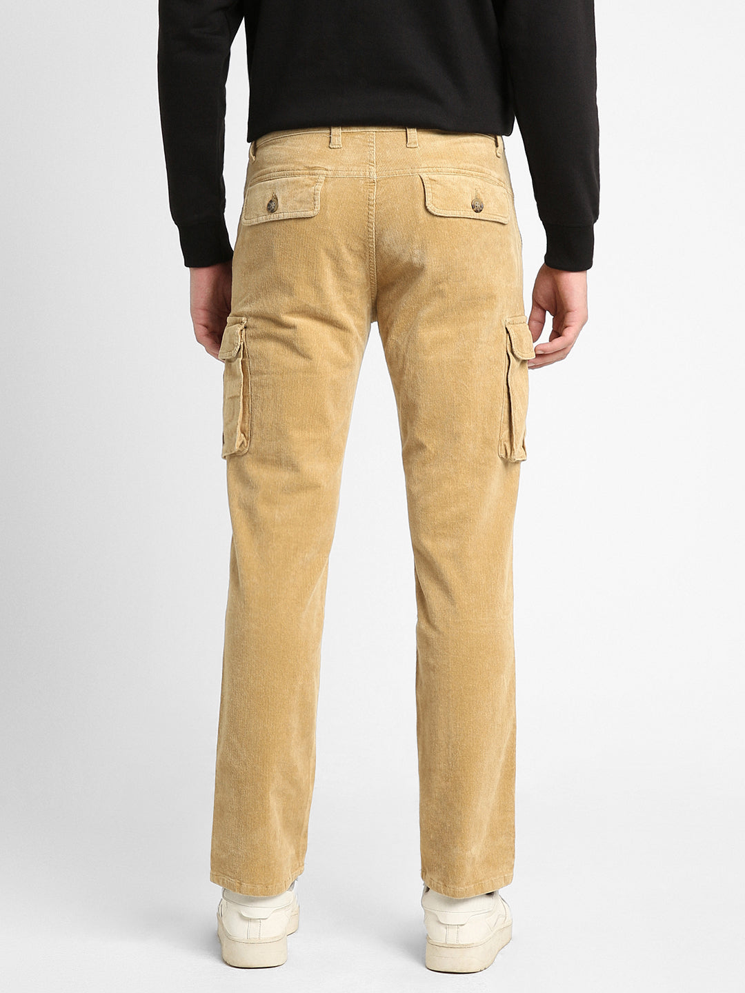 Men's Khaki Solid Casual Trouser