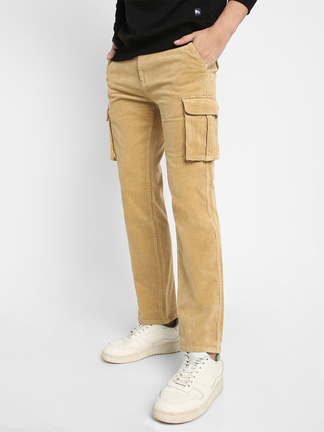 Men's Khaki Solid Casual Trouser