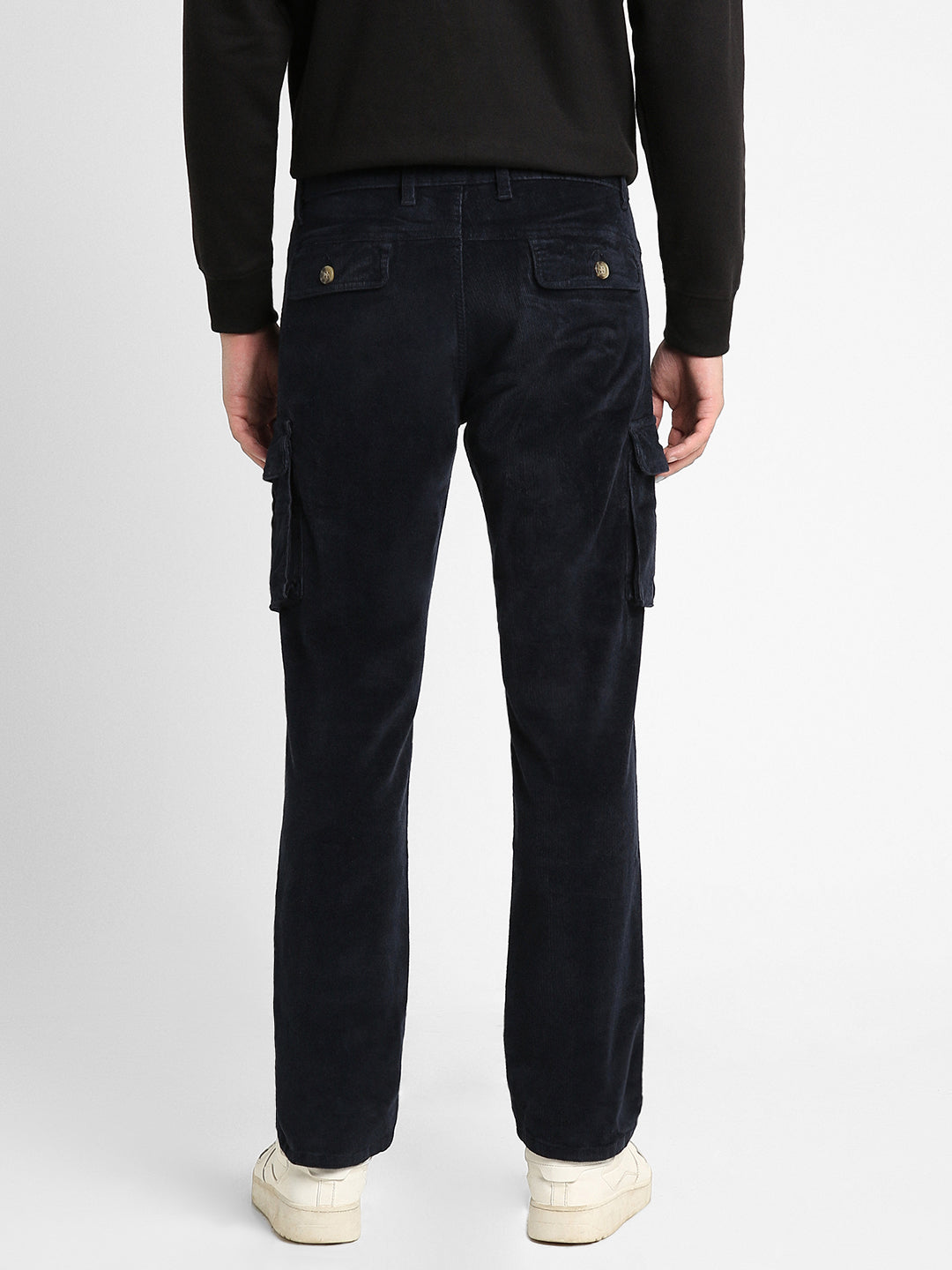 Men's Navy Solid Casual Trouser