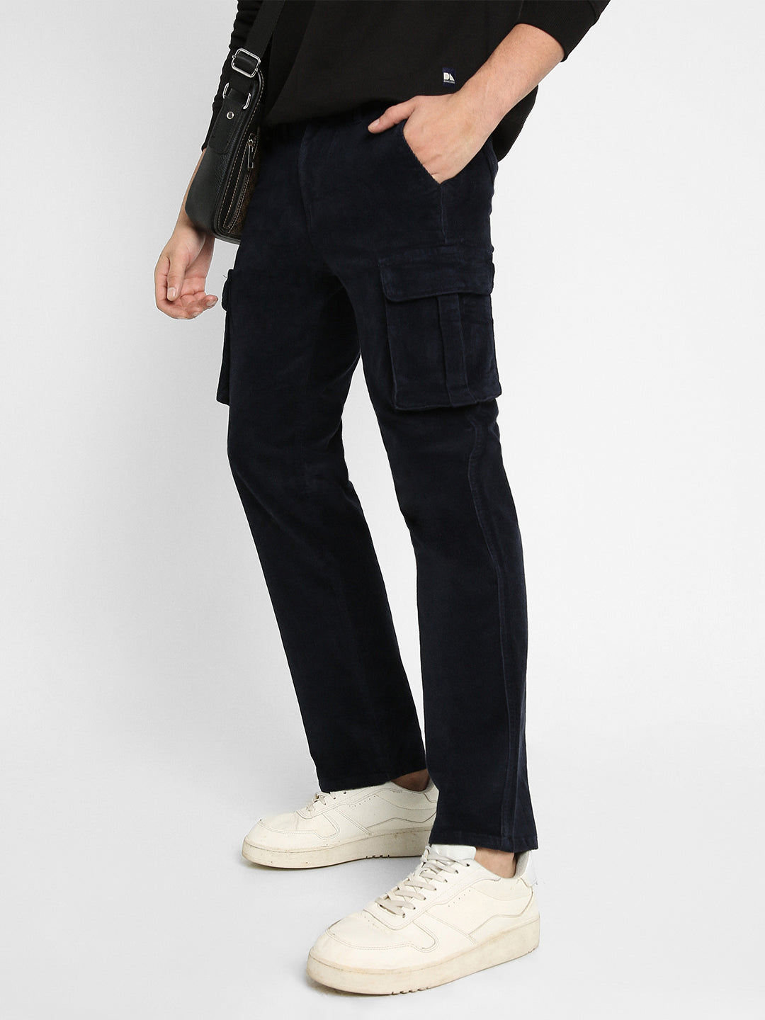 Men's Navy Solid Casual Trouser