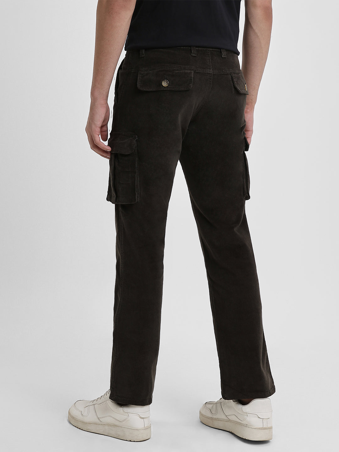 Men's Olive Solid Casual Trouser