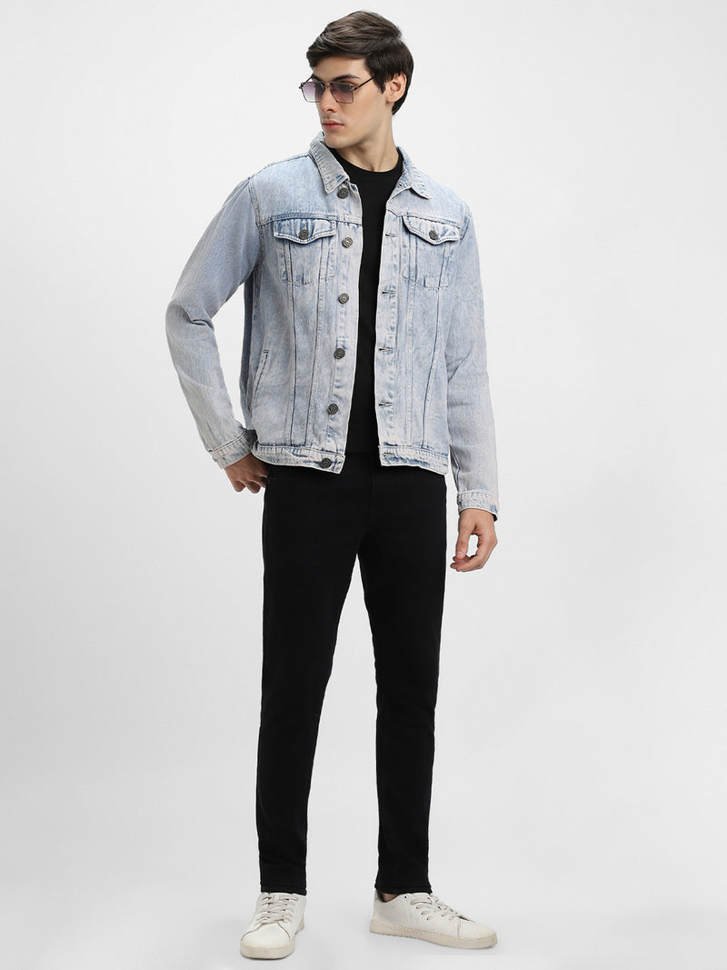 Men's Indigo Washed Regular Fit Fit Collar Full Sleeves Denim Jacket Denim Jacket
