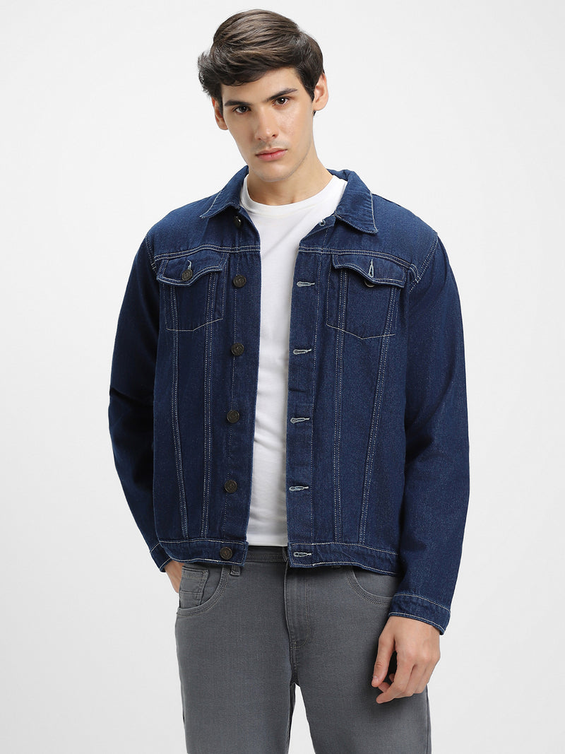 Men's Indigo Washed Regular Fit Fit Collar Full Sleeves Denim Jacket Denim Jacket