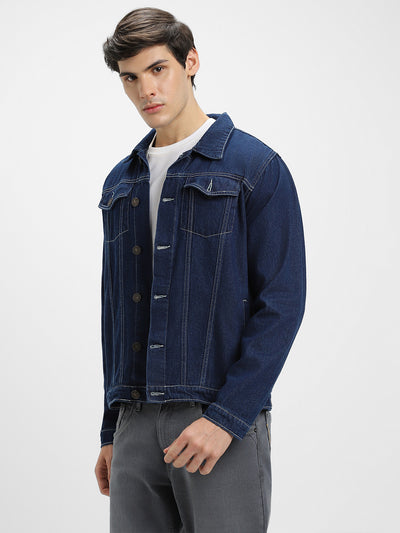 Men's Indigo Washed Regular Fit Fit Collar Full Sleeves Denim Jacket Denim Jacket