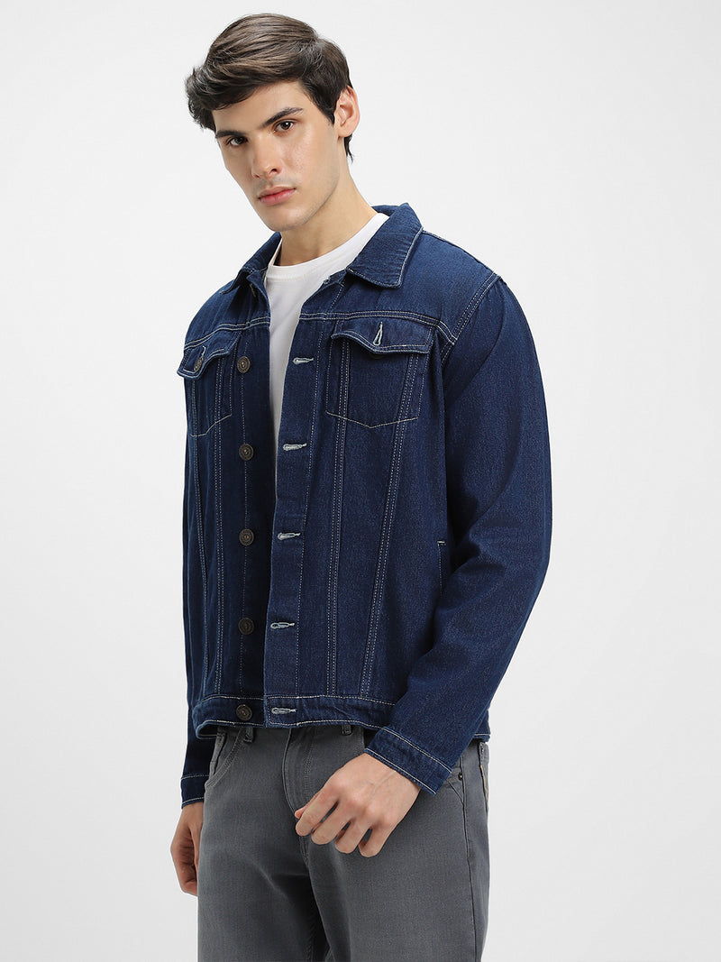 Men's Indigo Washed Regular Fit Fit Collar Full Sleeves Denim Jacket Denim Jacket
