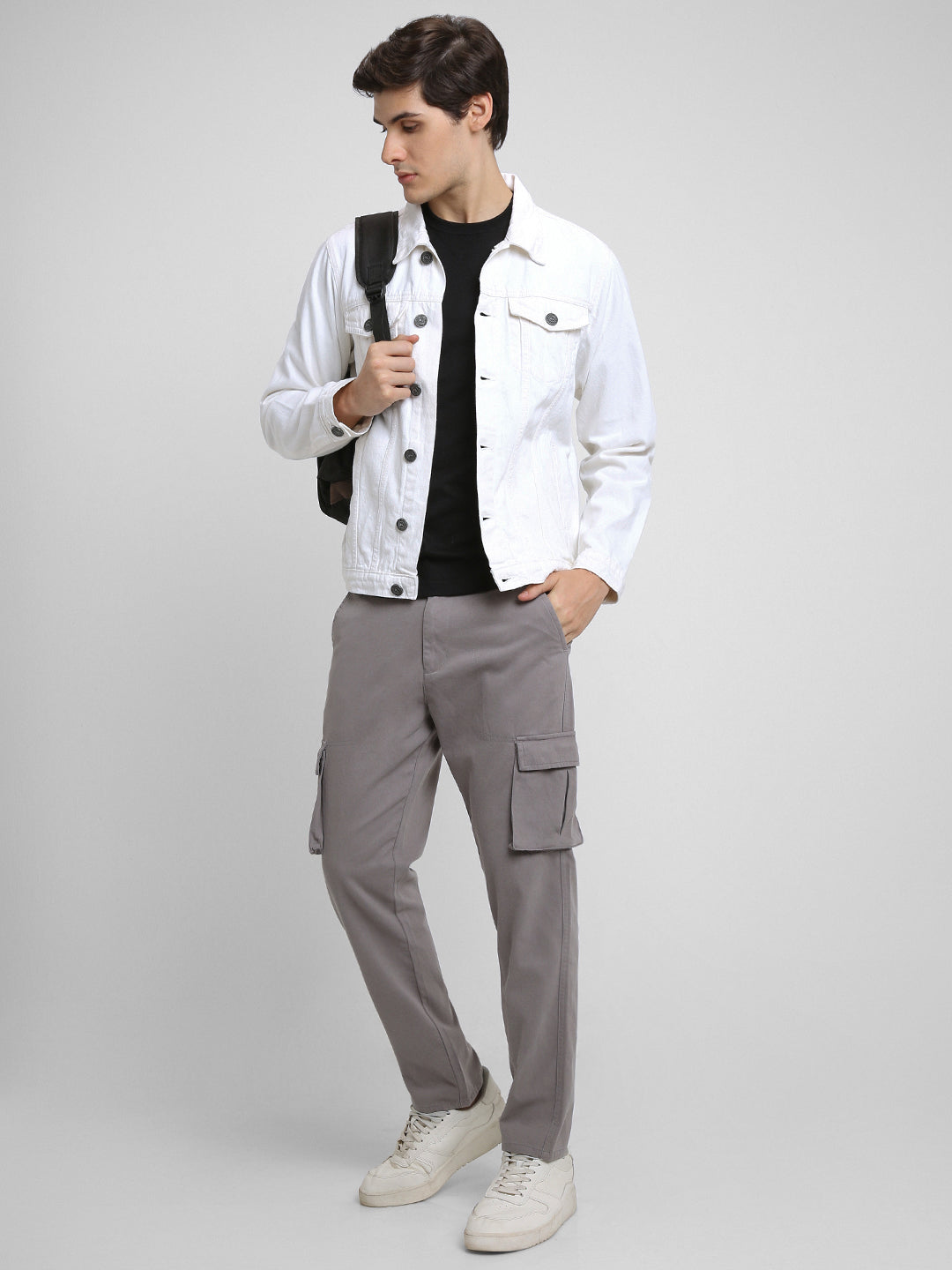 Men's White Washed Regular Fit Fit Collar Full Sleeves Casual Denim Jacket