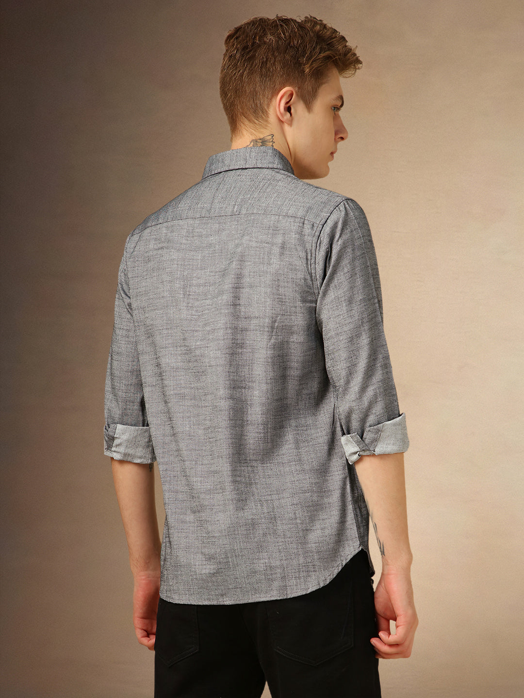 Men's Grey Solid Spread Collar Full Sleeves Shirt
