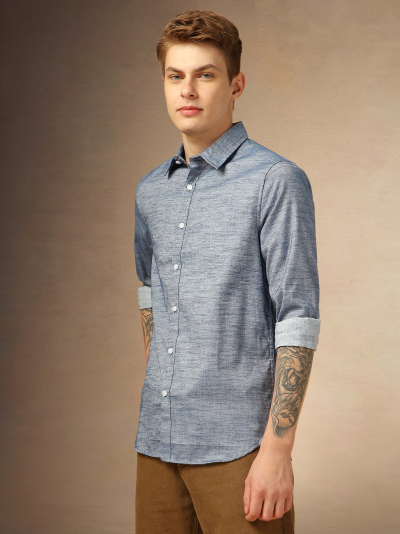Men's Light Grey Solid Spread Collar Full Sleeves Shirt