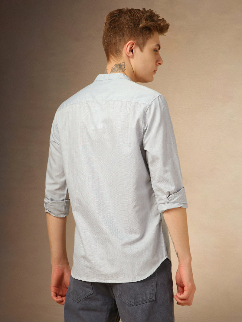 Men's Grey Solid Mandarin Collar Full Sleeves Shirt