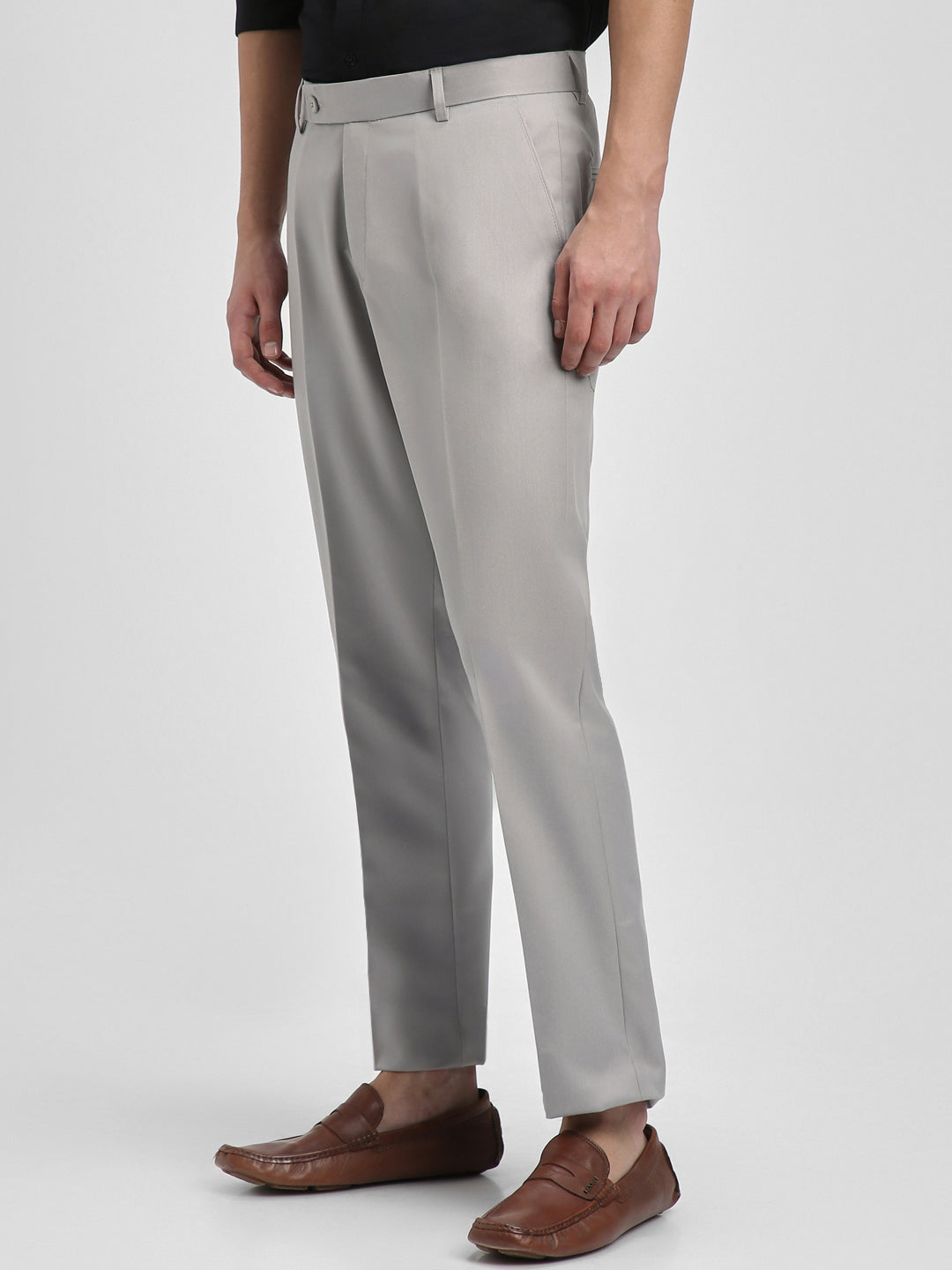 Men's Light Grey Solid Formal Trousers