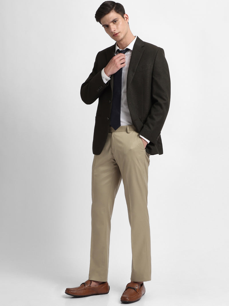 Men's Light Olive Solid Formal Trousers