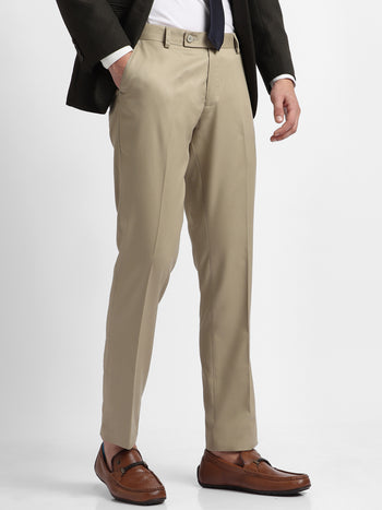 Men's Light Olive Solid Formal Trousers