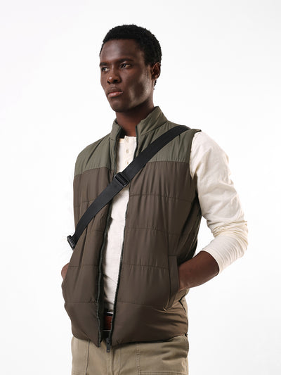 Men's Stand Collar Sleeveless Colourblocked Gilet Jacket