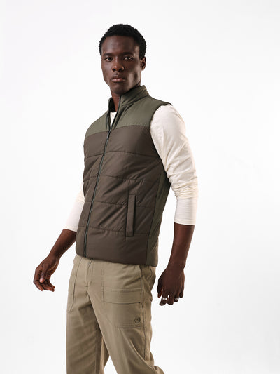 Men's Stand Collar Sleeveless Colourblocked Gilet Jacket