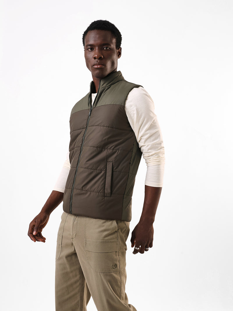 Men's Stand Collar Sleeveless Colourblocked Gilet Jacket