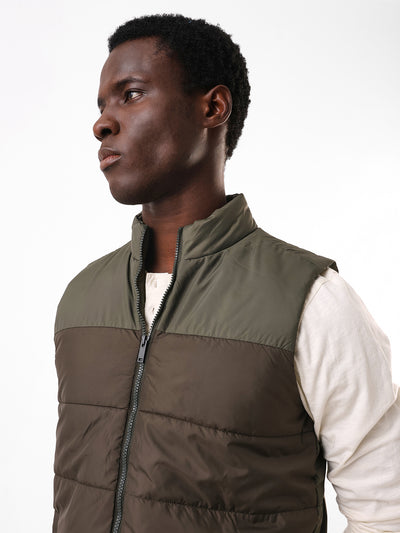 Men's Stand Collar Sleeveless Colourblocked Gilet Jacket