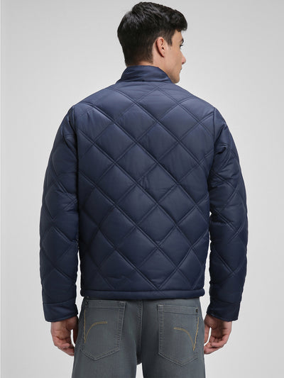 Dennis Lingo Men's High Neck Regular Fit Solid Quilted Navy Jackets