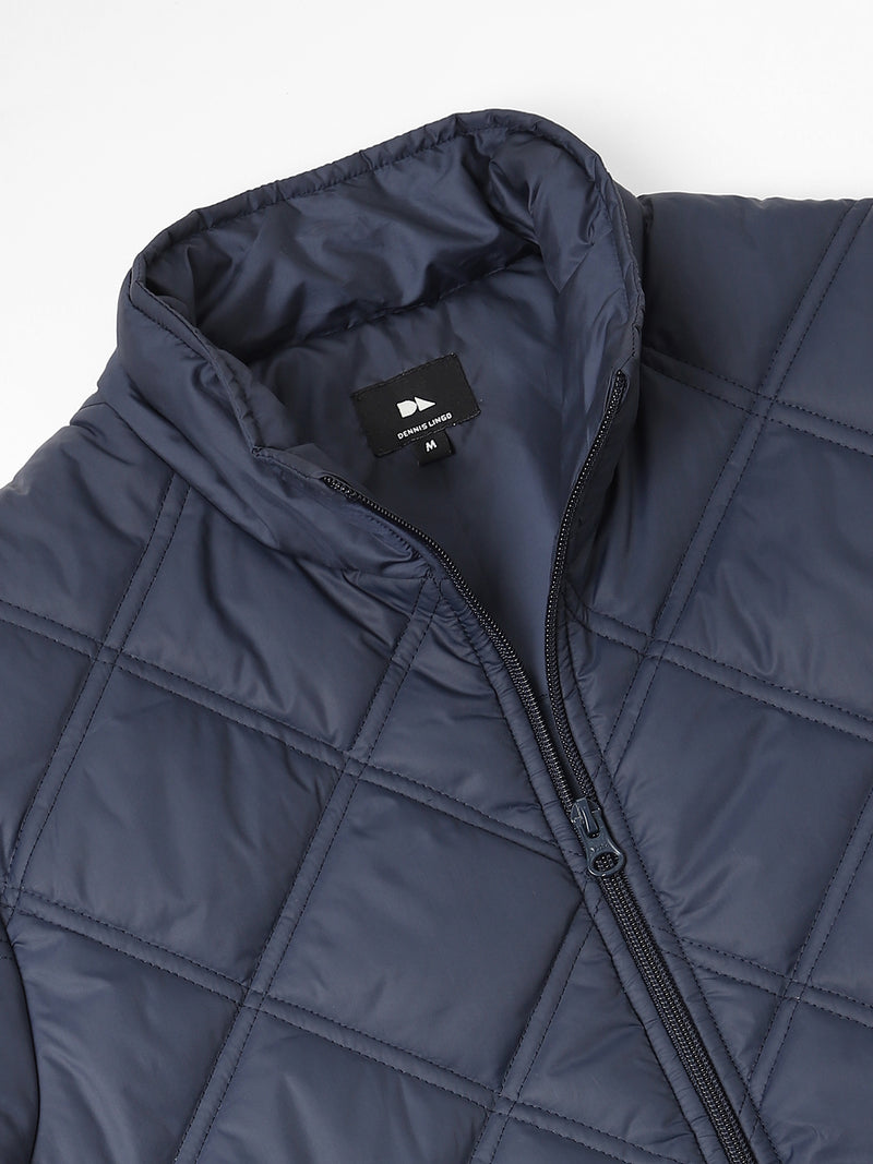 Dennis Lingo Men's High Neck Regular Fit Solid Quilted Navy Jackets