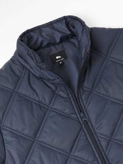 Dennis Lingo Men's Navy Solid Quilted High Neck Full Sleeve Puffer W/O hood Jackets