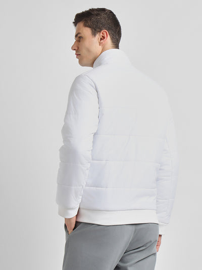 Dennis Lingo Men's High Neck Regular Fit Solid Quilted White Jackets